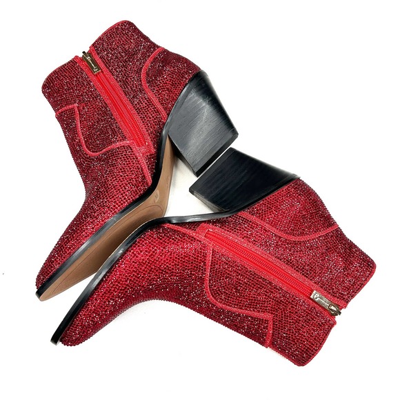 Jessica Simpson | Rhinestone Ruby Red Low Bootie Size 7 - Picture 3 of 7